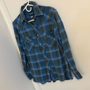 Men's Vintage Wrangler Flannel Blue Plaid Size Small